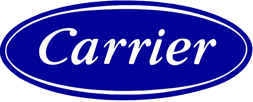 Carrier logo: white script text inside a blue oval with a double white border
